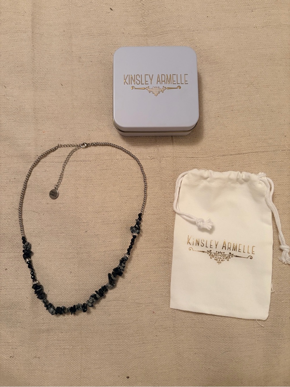 Kinsley Armelle Black Chip Bead Necklace with Silver-Tone Chain
